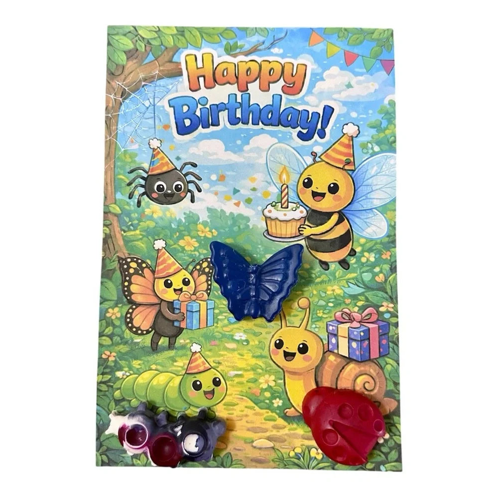 Handmade Bug Themed Crayon Birthday Card NEW